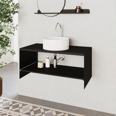 Gabinete Slide Flat Suspenso 0 Portas 1 Prateleira MDP 85cm Preto Compace