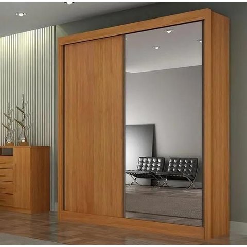 Guarda Roupa Solteiro com Espelho 100% MDF 2 Portas de Correr 186cm São Paulo Cinamomo - Leifer