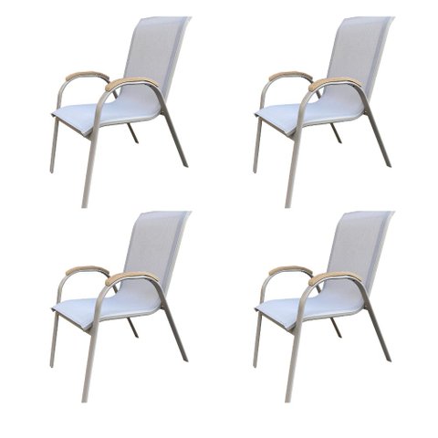 Kit 4 Cadeiras Empilhável com Braço Pipa Maresias Fratini 96 Cm Altura Alumínio e Assento Tela
