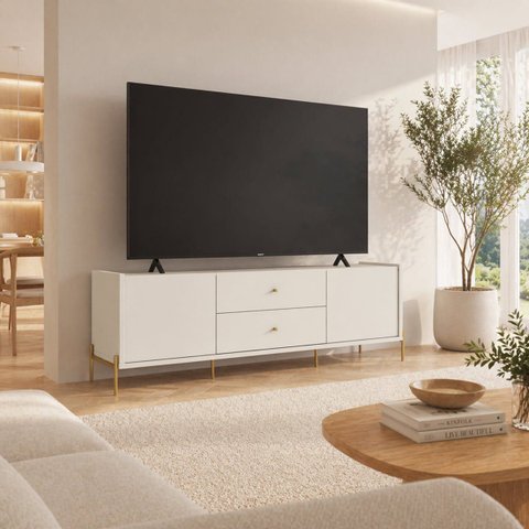Rack Jasper 220 cm Off White Fosco com Dourado