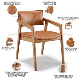 Kit 06 Cadeiras para Sala de Jantar Estar Living Giorgia B04 Couríssimo Camel - 6