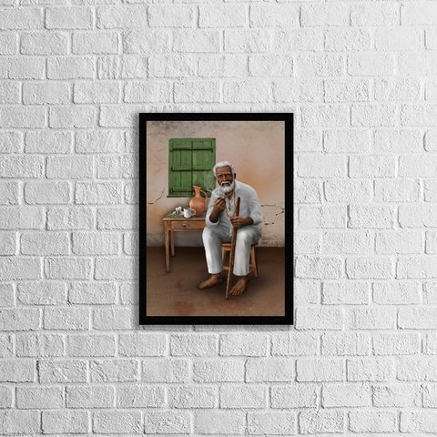 Quadro Umbanda Preto Velho 33x24cm - com vidro:Madeira branca