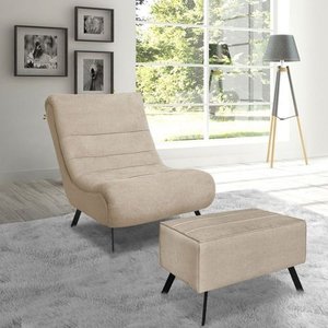 Poltrona Nathy Confortável com Puff para Sala ou Quarto Boucle Creme Bz Home Decor