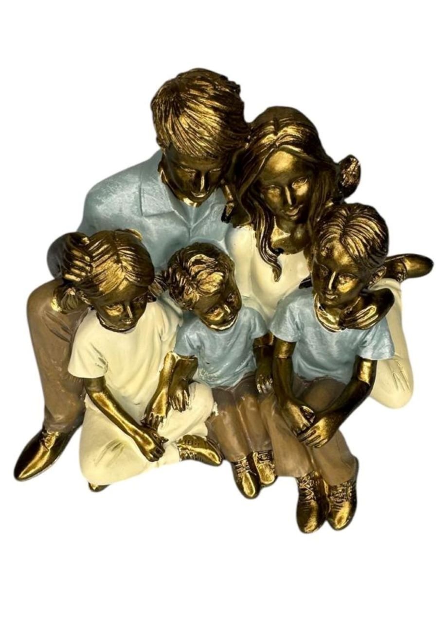 Escultura Resina Luxo Familia Pai Mãe 3 Filhos 2 Meninos 1 Menina - 5