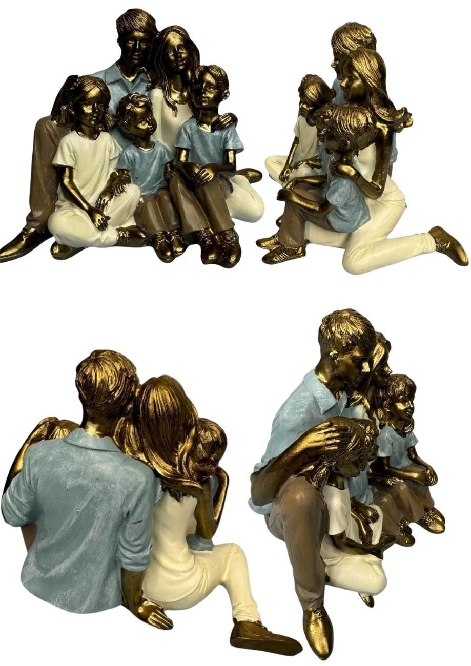 Escultura Resina Luxo Familia Pai Mãe 3 Filhos 2 Meninos 1 Menina - 8