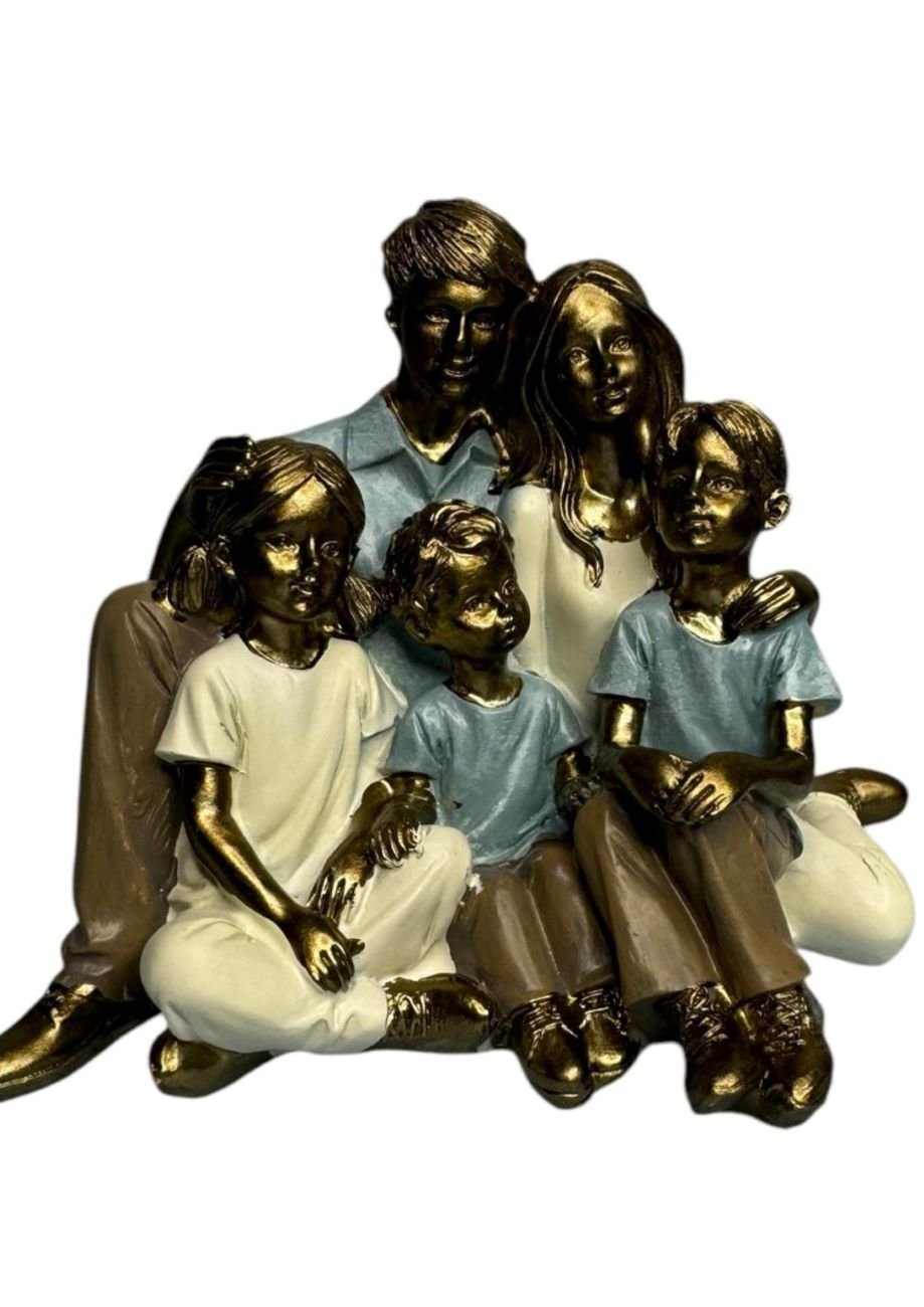 Escultura Resina Luxo Familia Pai Mãe 3 Filhos 2 Meninos 1 Menina