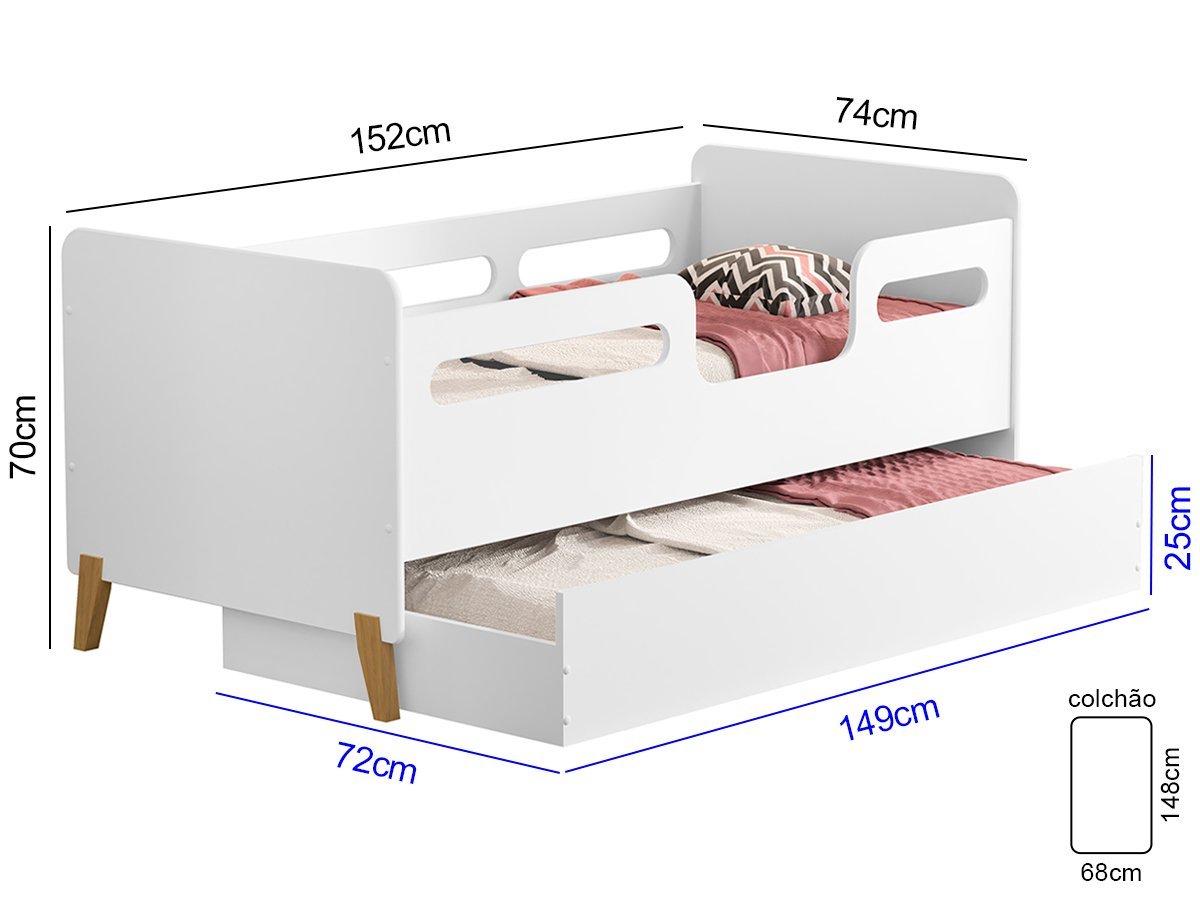 Cama Infantil com Cama Auxiliar que vira Sapateira Cecília Branco - 3