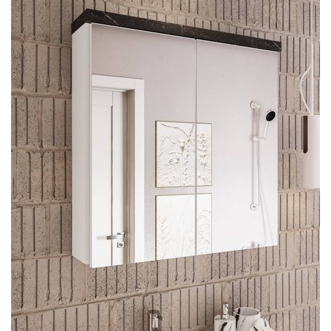 Armário de Banheiro 70cm 02 Portas com Espelho Ref 710 - Branco/Portoro