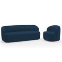 Ver imagem 1 de Sofá 3 Lugares 205cm com Poltrona Giratória Orgânica Heidy F04 Veludo Azul - Lyam Decor