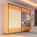 Ver imagem 1 de Guarda Roupa Casal Milano 2 Portas Correr Espelho 4 Gavetas MDF Carvalho Mel com Off White Gloss