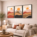Ver imagem 2 de Conjunto 3 Quadros Decorativos por do Sol Grande com Moldura em Tecido Canvas P Sala Quarto 60x90cm