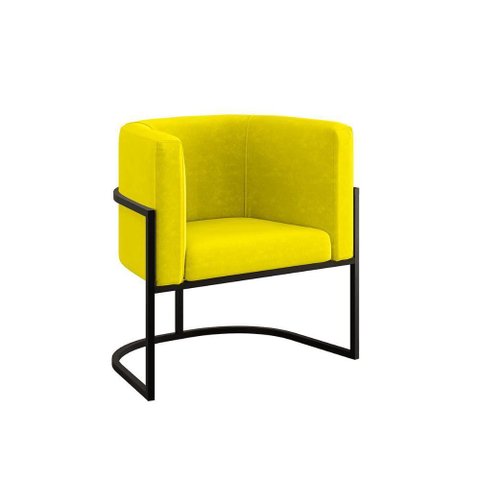 Poltrona Cadeira Decorativa Lua Base de Ferro Black Amarelo