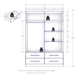 Guarda Roupa Solteiro Maximus Plus 4 Portas e 4 Gavetas Branco Absoluto - Zanzini Móveis - 4