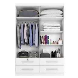 Guarda Roupa Solteiro Maximus Plus 4 Portas e 4 Gavetas Branco Absoluto - Zanzini Móveis - 3