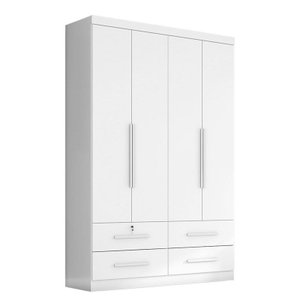 Guarda Roupa Solteiro Maximus Plus 4 Portas e 4 Gavetas Branco Absoluto - Zanzini Móveis