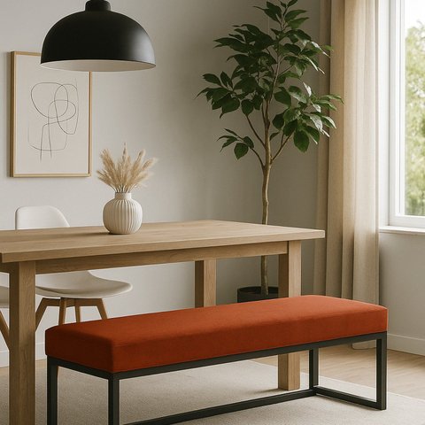 Puff Ted 100 cm Base Preta Linho Terracota