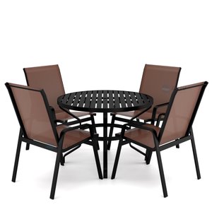 Mesa 4 cadeiras Ripado Piscina Alumínio Preto e Tela Marrom