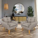 Ver imagem 2 de Kit 2 Poltronas Decorativa e Puff Opala Luxo Linho Cappuccino Sky Mobile