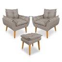 Ver imagem 1 de Kit 2 Poltronas Decorativa e Puff Opala Luxo Linho Cappuccino Sky Mobile