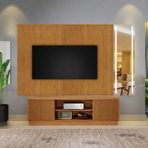 Conjunto Painel Vitrum + Rack Arezzo Painel Naturalle Rack 180 cm Mavaular