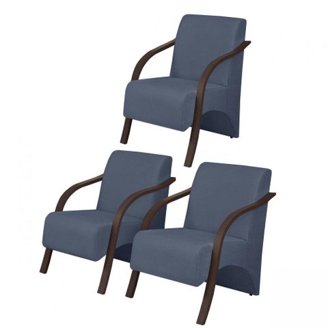 Kit3 Poltronas Vênus 1 Lugar Pé Madeira D Salla Grafite