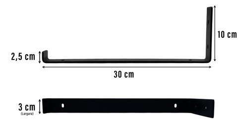 Mão Francesa Reforçada Invertida Preta 30cm Kit 4 Unidades - 2