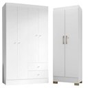 Ver imagem 1 de Guarda Roupa Solteiro Versa 4 Portas Branco Rosa Flex Fosco com Armário Multiuso Luna Branco Fosco -