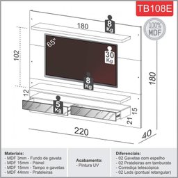 Painel para TVs até 65 Polegadas TB108E Dalla Costa - 3