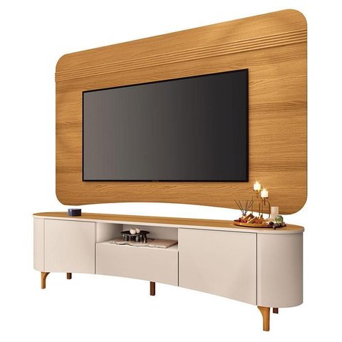 Rack Bancada Elara Off White Cinamomo com Painel Armony Cinamomo - Hb Móveis