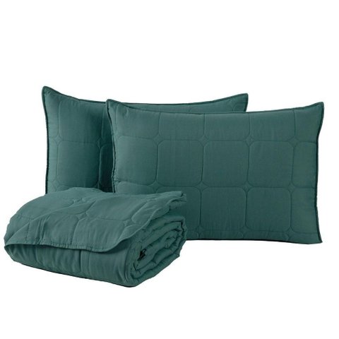 Kit Cobre Leito Colcha Lunar Casal 3 Peças 400 Fios Matelado Dupla Face - Verde - 100% Poliéster