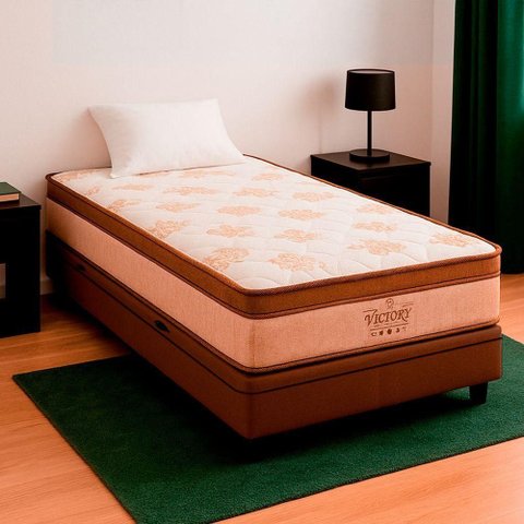 Cama Box Baú Solteiro Bege Colchão Four Season Molas Vstore