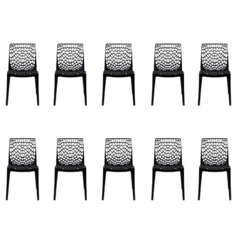 10 Cadeiras de Jantar Empilhável Gruvyer Preta