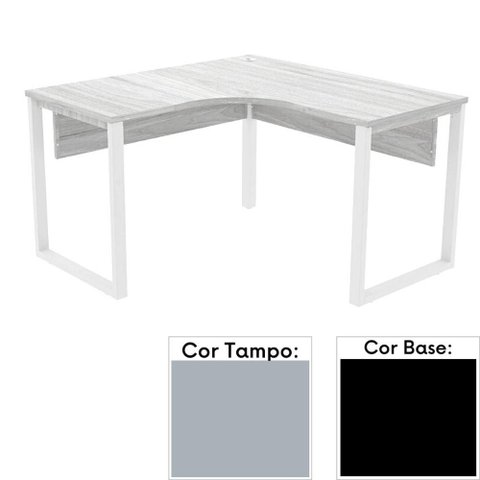 Mesa de Escritório em L Pé Tubular Pe25 em MDP 125 x 125 x 60cm Cinza com Base Preta