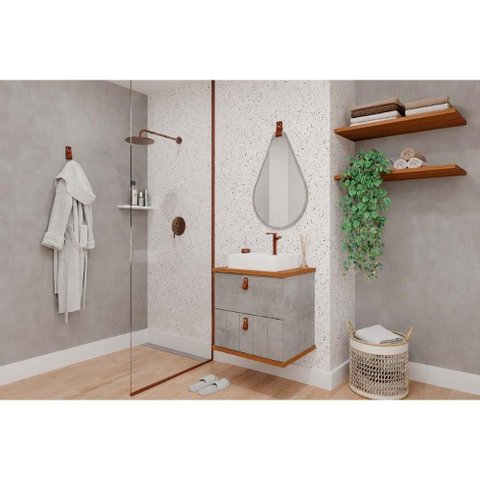 Conjunto Banheiro c/Espelho Milano/Gota 60cm Cimento MGM