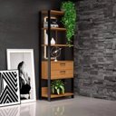 Ver imagem 1 de Estante de Livros Industrial 100% MDF 73CMX185CM 2 Gavetas Marrom/Freijó/Preto