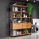 Ver imagem 1 de Estante de Livros Industrial 100% MDF 144CMX185CM 1 Porta 2 Gavetas Marrom/Freijó/Preto