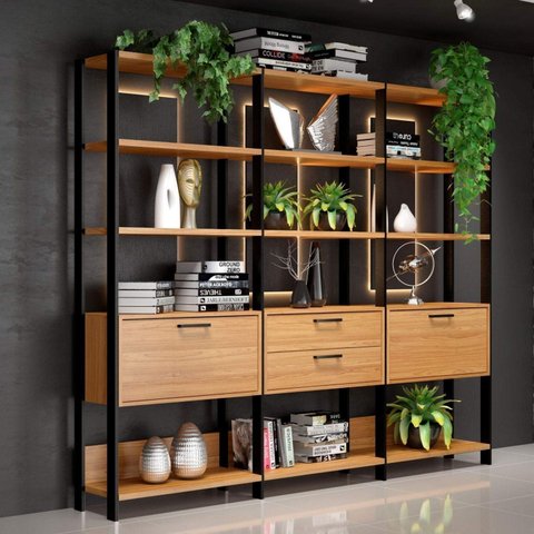 Estante Industrial 2 Portas 2 Gavetas 100% MDF 216cm 