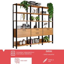 Estante para Livros Industrial 2 Portas 2 Gavetas 100% MDF - 5