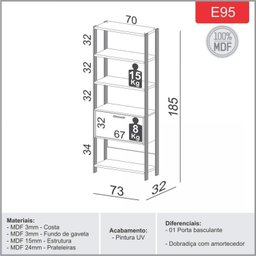 Estante para Livros 1 Porta 185cmx72cm E95 - 3