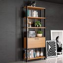 Ver imagem 1 de Estante de Livros 100% MDF 73CMX185CM 1 Porta E95 Marrom/Freijó/Preto Fosco