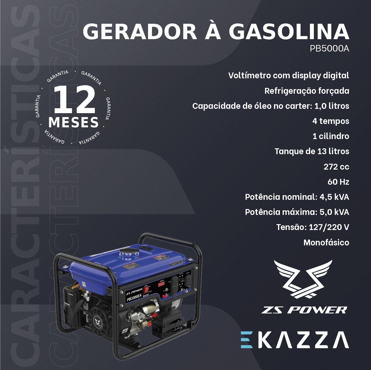 Gerador à Gasolina PB5000A - ZS POWER - 2