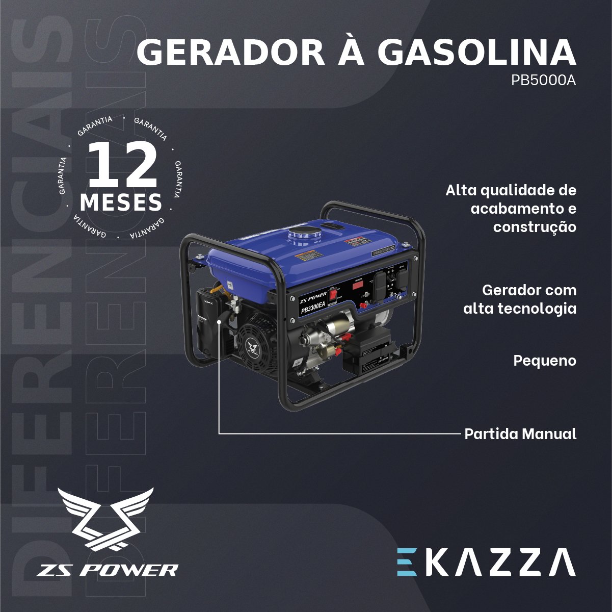 Gerador à Gasolina PB5000A - ZS POWER - 3