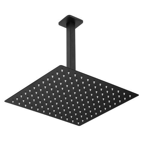 Ducha Chuveiro Slim Preto Quadrado Metal 30x30 Braço de Teto