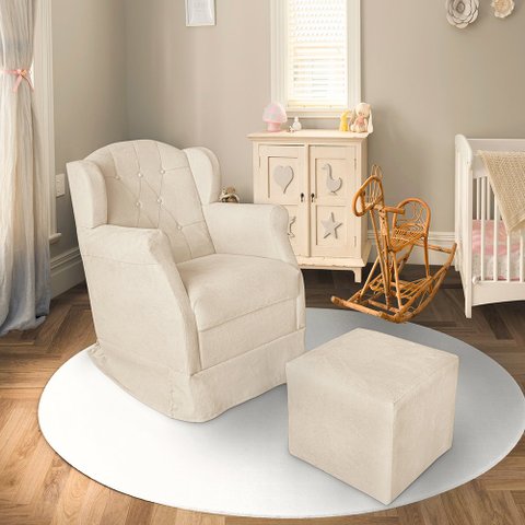 Poltrona Amamentação Balanço Bege + Puff:bege