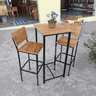 Conjunto Bistrô com Mesa Quadrada e 2 Banquetas em Madeira de Demolição e Ferro Sudeste Rústico - 2