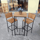 Ver imagem 3 de Conjunto Bistrô com Mesa Quadrada e 2 Banquetas em Madeira de Demolição e Ferro Sudeste Rústico