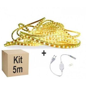 Mangueira Fita LED Chata 5050 5m Branco Quente 8mm 300 LEDS 110V