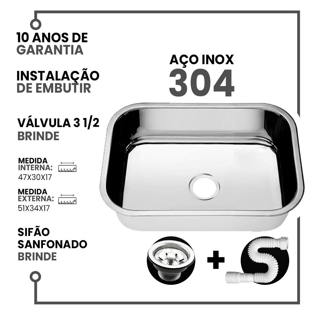 Cuba Aço Inox 304 N 1 Extra Funda Gold 47x30x17 - 2