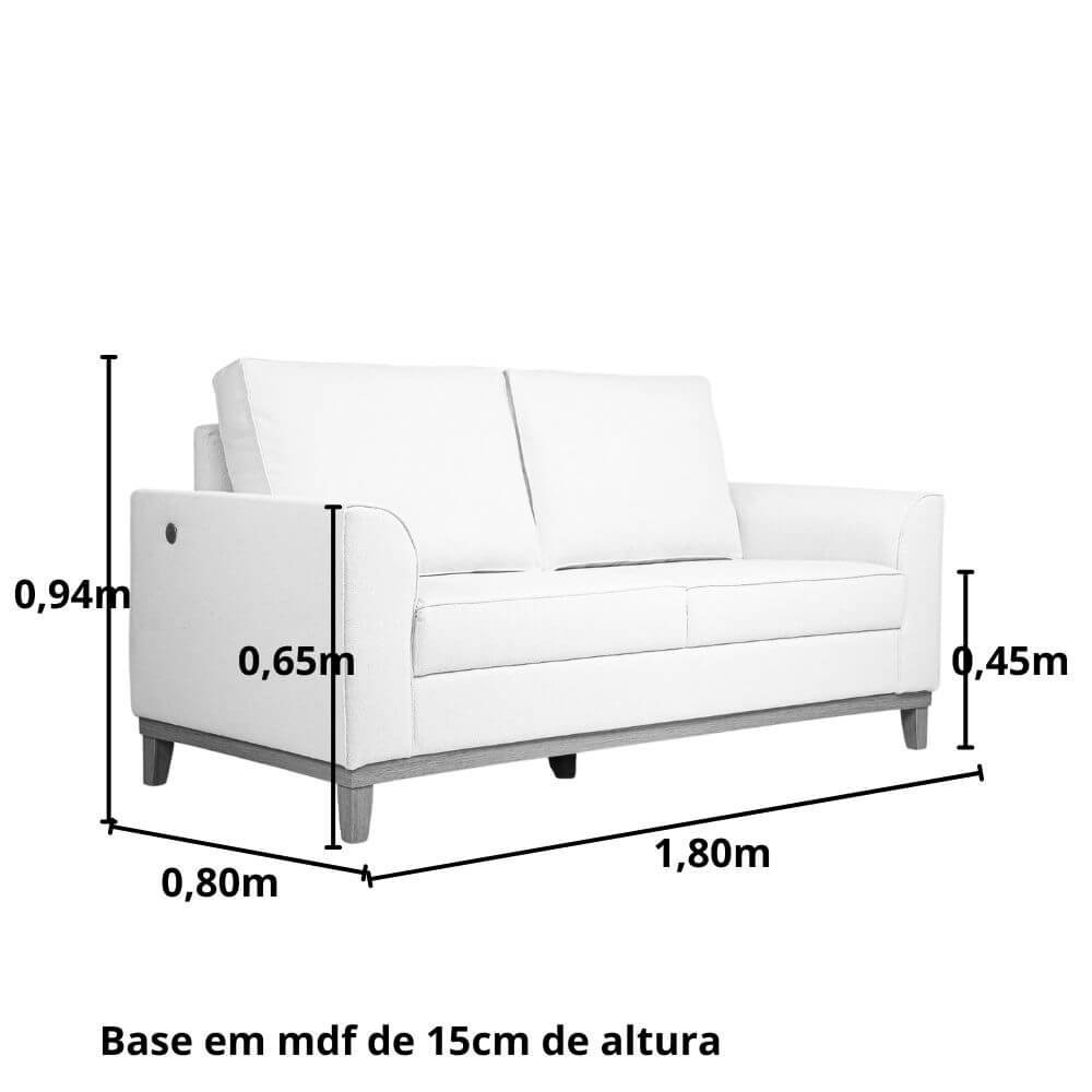 Sofá 2 Lugares com Usb em Linho Sintético Cinza, Pés em Mdf - Fla004 - 2