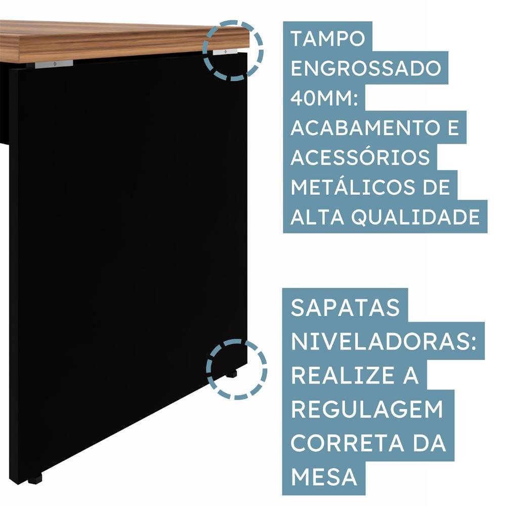 Escrivaninha P/ Trabalho 1,70m X 70cm Pé Painel Nogal Pr F5 Cor:nogal com Preto - 5